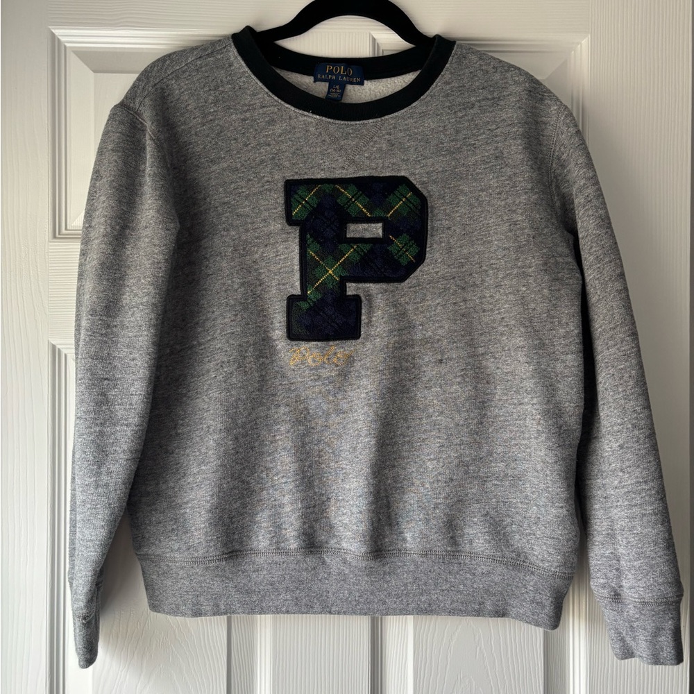 Polo by Ralph Lauren Gray Crewneck Sweatshirt with Plaid 'P' Patch